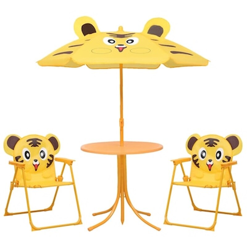 Vidaxl Σετ Επίπλων Bistro Κήπου Παιδικό 3 Τεμ. Κίτρινο Με Ομπρέλα