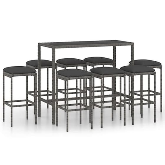 Vidaxl Σετ Επίπλων Μπαρ Κήπου 9 Τεμ. Γκρι Συνθετικό Ρατάν Με Μαξιλάρια image 1
