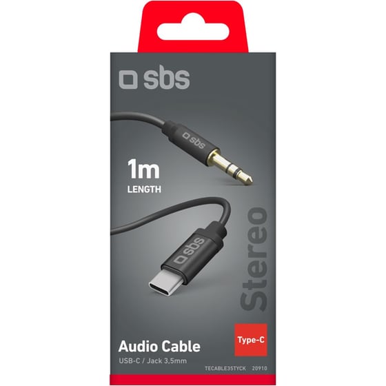 Αντάπτορας SBS Audio Cable 3.5mm jack σε USB-C 1m - Black image 1