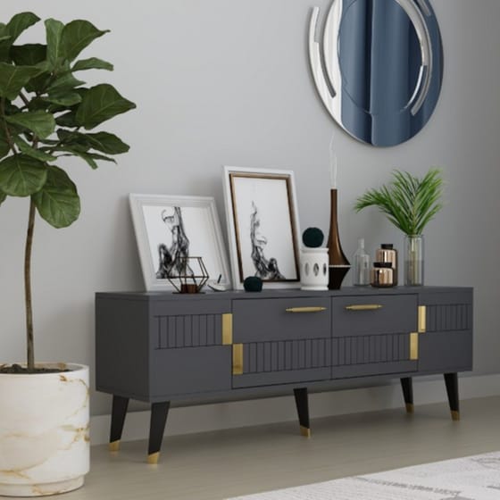 Έπιπλο Τηλεόρασης 24Mall Moda από Μοριοσανίδα 150x35x53.2 cm - Ανθρακί/Χρυσό image 1