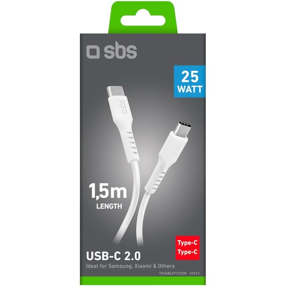 Καλώδιο δεδομένων SBS Data Cable USB-C σε USB-C 25W 1.5m - White image 1