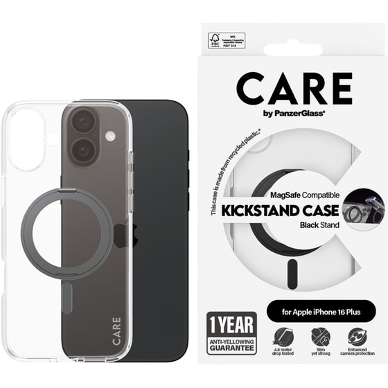 Θήκη Apple iPhone 16 Plus - PanzerGlass MagSafe Kickstand Case - Transparent with Black Stand image 2