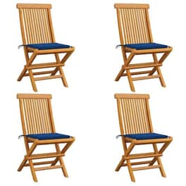 Vidaxl Καρέκλες Κήπου 4 Τεμ. Από Μασίφ Ξύλο Teak Με Μπλε Μαξιλάρια