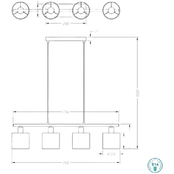 Trio Lighting Tommy Κρεμαστό Φωτιστικό Λευκό Ράγα για 4 Λαμπτήρες E14 75εκ. image 1
