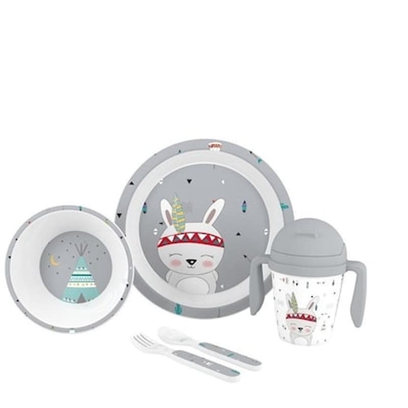 INTERBABY Interbaby Παιδικο Σετ Σερβιτσιο Φαγητου 5 Τεμ Indio Gray Set16