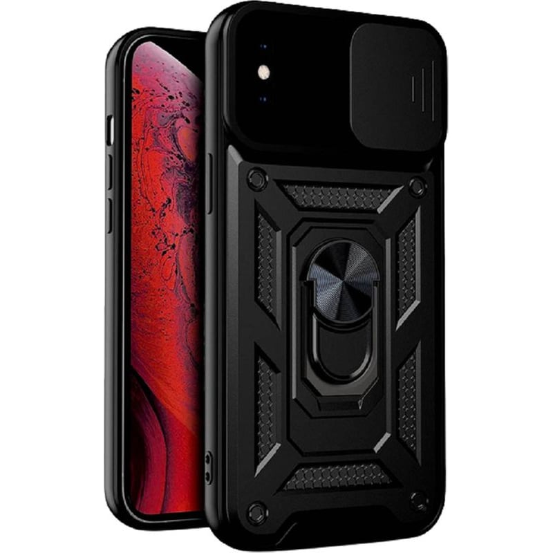 Θήκη Apple iPhone X / iPhone XS - Bodycell Armor Slide με Κάλυμμα Κάμερας Μεταλλικό Ring Holder - Μαύρο