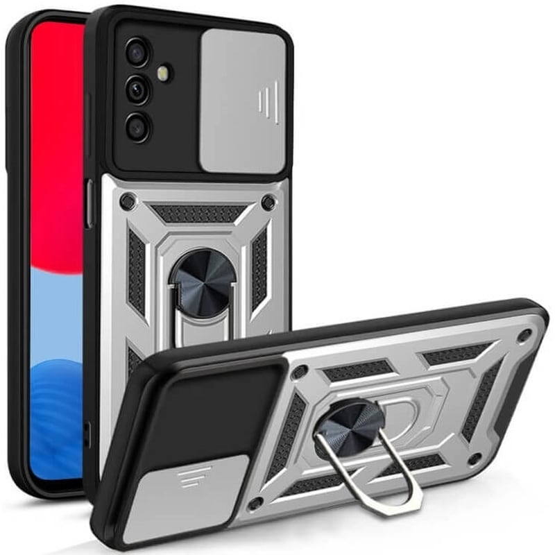 Ανθεκτική Θήκη Με Κάλυμμα Για Την Κάμερα Και Μεταλλικό Ring Holder - Samsung Galaxy M15 - Bodycell Armor Slide - Silver (5206015075278)