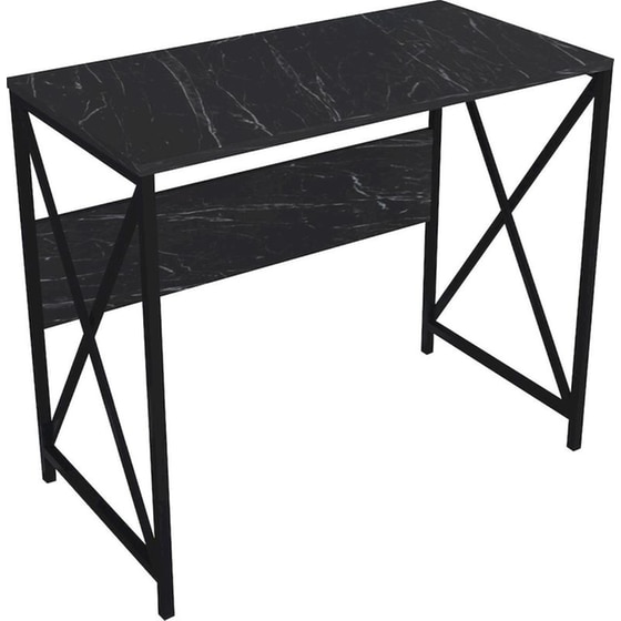 Γραφείο ArteLibre Casilda από Μοριοσανίδα/Μέταλλο 75x90x45cm -  Μαύρο με Όψη Μαρμάρου image 0