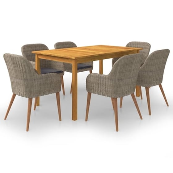 Vidaxl Σετ Τραπεζαρίας Κήπου 7 Τεμαχίων Καφέ image 0