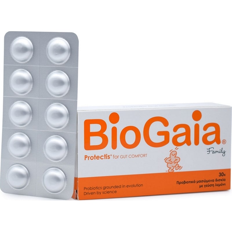 BIOGAIA Προβιοτικό Biogaia Family Protectis For Gut Comfort Λεμόνι - 30 μασώμενες ταμπλέτες