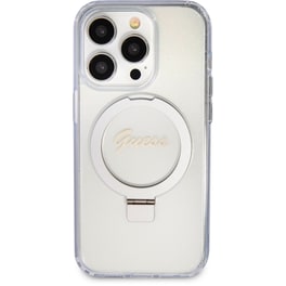 Θήκη Apple iPhone 15 Pro - Guess Magsafe Ring Stand Glitter Hard Case Script Logo - Διάφανο