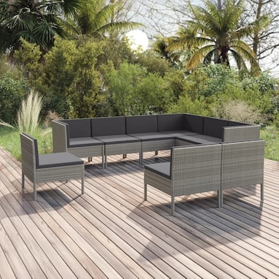 Vidaxl Σαλόνι Κήπου Σετ 9 Τεμαχίων Γκρι Συνθετικό Ρατάν Με Μαξιλάρια image 1