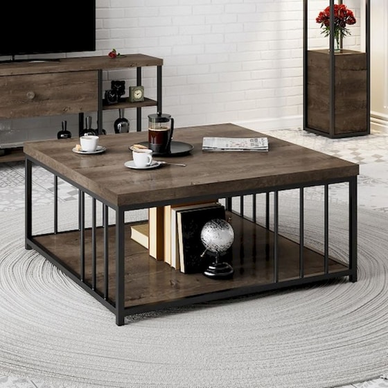 Τραπεζάκι Σαλονιού 24Mall Zeta από Μοριοσανίδα 90x90x40 cm - Καφέ/Μαύρο image 1