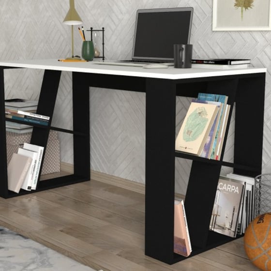 Γραφείο Μελέτης Welhome από Μελαμίνη 140x60cm - Μαύρο/Λευκό image 4