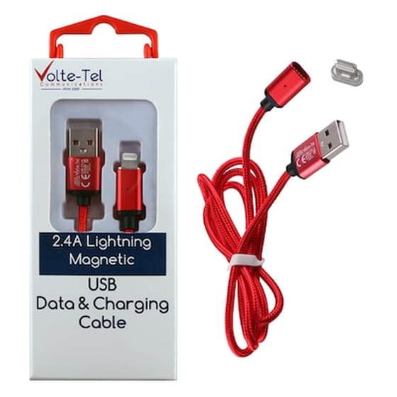 Καλώδιο δεδομένων Volte-tel Vcd08 Magnetic Braided Lightning 2.4A 1m - Red image 0