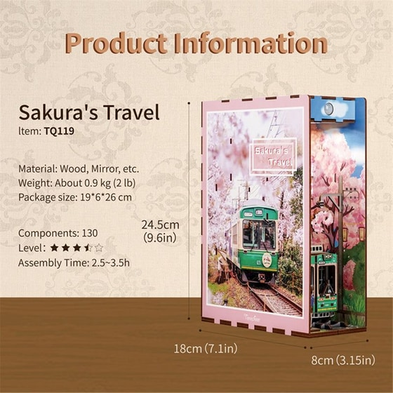 DIY 3D Puzzle Book Nook Kit Βιβλιοστάτης - Sakura's Travel image 3