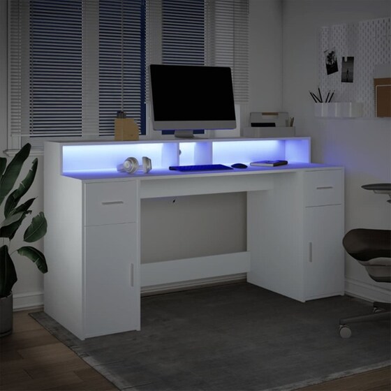 Γραφείο VidaXL με LED από Επεξεργασμένο Ξύλο 160x55x91 cm - Λευκό image 4