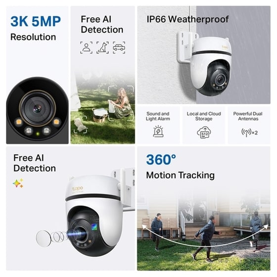 TP-Link Outdoor Pan/Tilt Security Wi-Fi Camera SPEC: 3K 5MP (2880x1620), 2.4 GHz, 2 × External Antennas, 1 × Ethernet Port, Horizontal 360º image 3