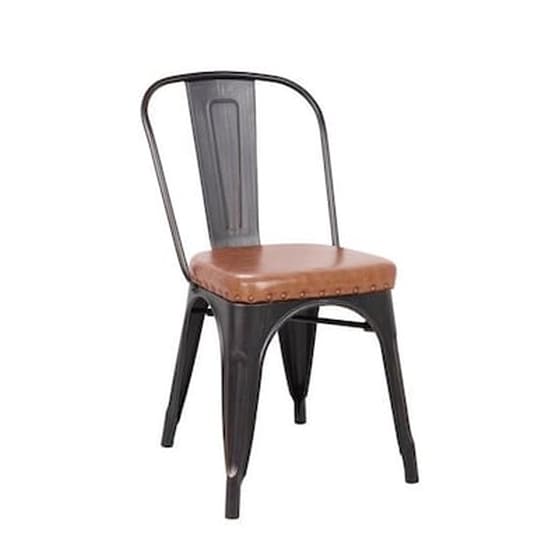 Καρέκλα Woodwell Μεταλλική Antique Black/Καθισμα Δερματίνη Camel Pu - Καφέ image 0