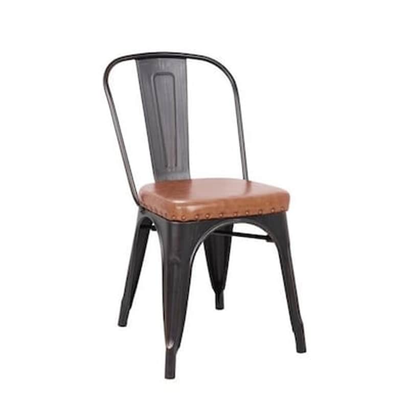 Καρέκλα Woodwell Μεταλλική Antique Black/Καθισμα Δερματίνη Camel Pu - Καφέ WOODWELL