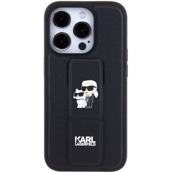 Θήκη Apple iPhone 15 Pro - Karl Lagerfeld Karl + Choupette Metal Pin Saffiano Gripstand Case - Black image 0