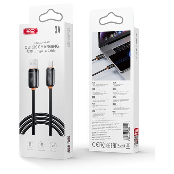 Καλώδιο XO NB302 USB-A Male σε USB-C Male 1m - Μαύρο image 4