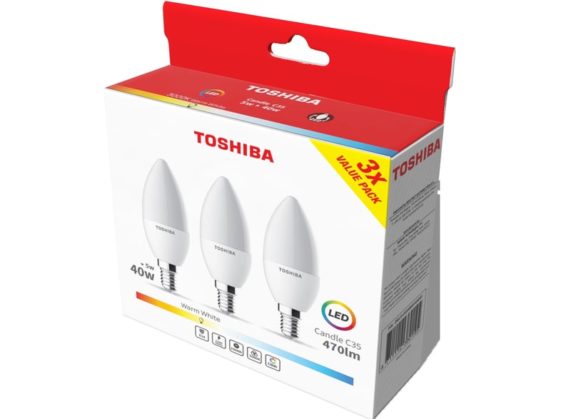 TOSHIBA Λάμπες LED Toshiba C35 E14 5W 3 τμχ 3000K - Θερμό Λευκό