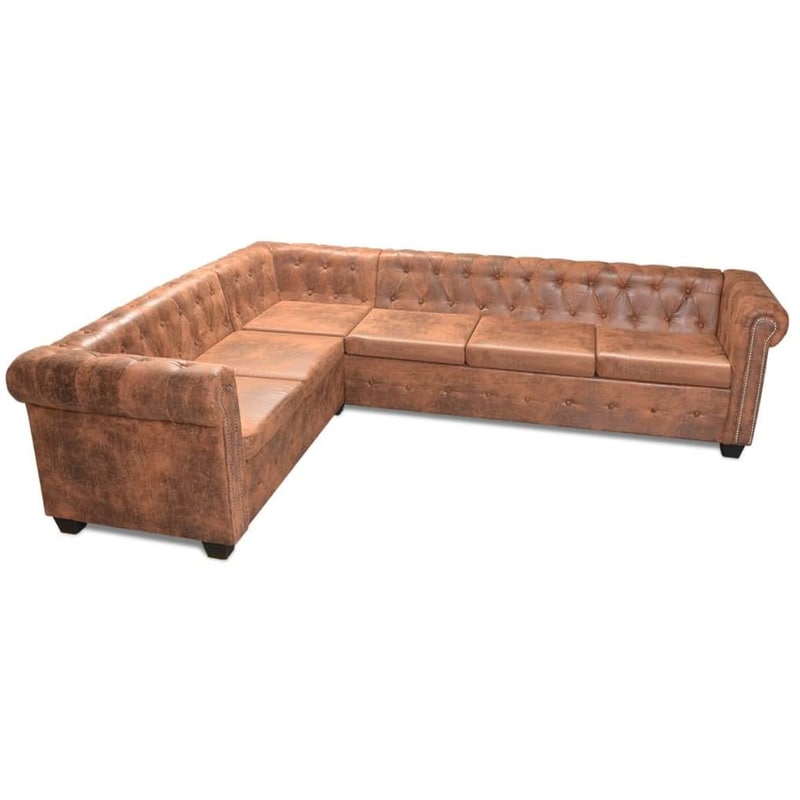 VIDAXL Γωνιακός Εξαθέσιος Καναπές VidaXL Chesterfield 260x205cm - Καφέ