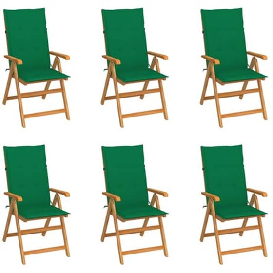 Vidaxl Καρέκλες Κήπου 6 Τεμ. Από Μασίφ Ξύλο Teak Με Πράσινα Μαξιλάρια image 0