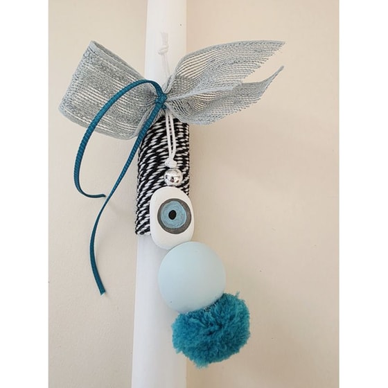 Λαμπάδα Perfect Match&nbsp;Ματάκι&nbsp;Οβάλ&nbsp;Γαλάζιο&nbsp;με Πον&nbsp;Πον image 2