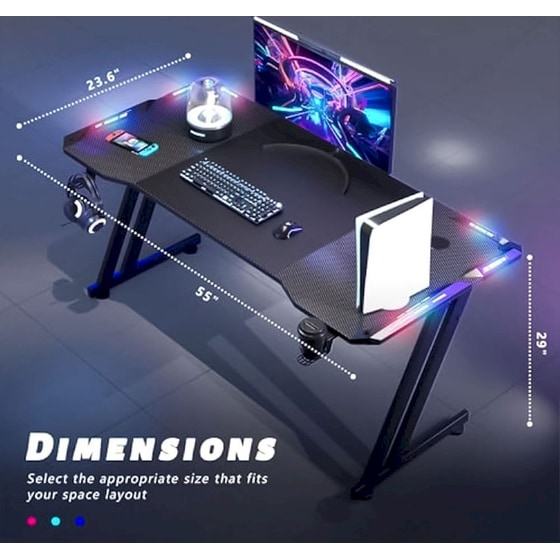 Γραφείο Gaming Lamtech RGB από Carbon Fiber 140x60x75cm - Μαύρο image 1