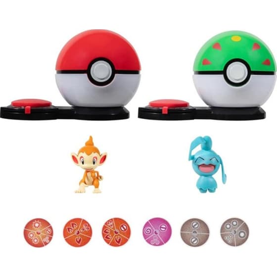 Φιγούρες Jazwares Pokemon Suprise Attack - Chimchar With Poke Ball Vs Wynaut With Friend Ball image 1