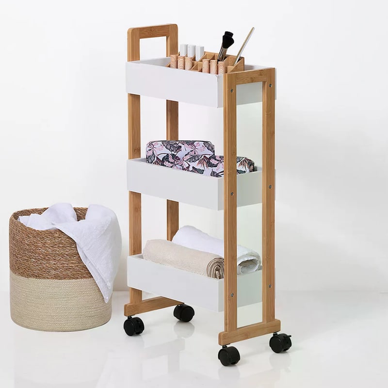 Τρόλεϊ Ραφιέρα 3 Θέσεων Spitishop 140853 41x20x80 cm - Λευκό/Καφέ