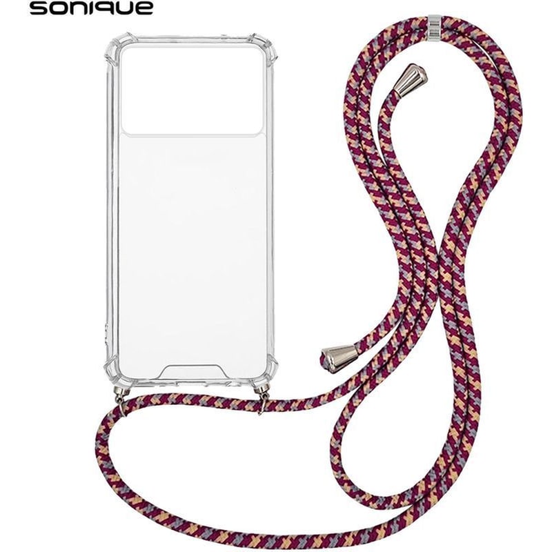 SONIQUE Θήκη Xiaomi Poco X6 Pro 5G - Sonique Armor Σιλικόνης Με Κορδόνι Rainbow Μπορντό - Clear