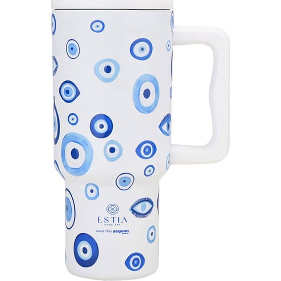 Κούπα Θερμός Estia Με Λαβή & Καλαμάκι 900ml Save The Aegean Tumbler Spirit Of Luck image 0