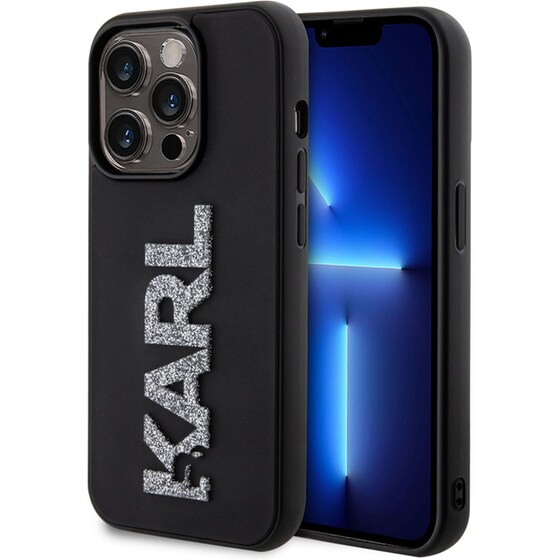 Θήκη Apple iPhone 15 Pro Max - Karl Lagerfeld Karl 3D Logo Glitter Cover Hard Case - Glitter/Black image 3
