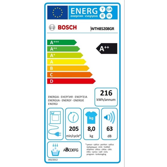 BOSCH WTH85208GR 8 kg A++ με Αντλία Θερμότητας Λευκό Στεγνωτήριο Ρούχων image 10