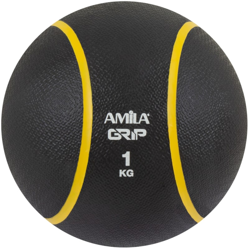 AMILA Μπάλα Medicine Amila Grip 84751 Λάστιχο 1kg Μαύρο - Κίτρινο