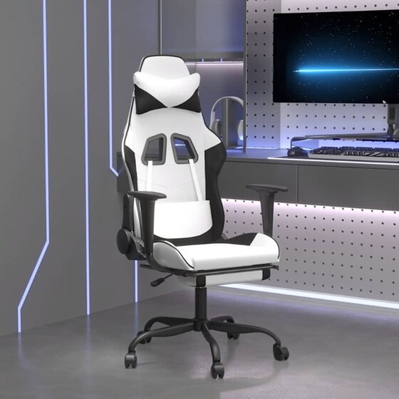 Καρέκλα Gaming VIDAXL 345421 με Υποπόδιο από Τεχνητό Δέρμα - Μαύρο image 9