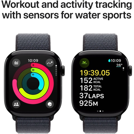 Apple Watch Series 10 GPS + Cellular 46mm Jet Black Aluminum Case with Ink Sport Loop image 1