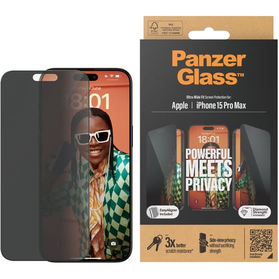 Προστατευτικό οθόνης Apple iPhone 15 Pro Max - PanzerGlass Privacy Screen Protector Ultra-Wide Fit with EasyAligner image 1