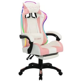 Καρέκλα Gaming VidaXL Racing LED RGB με Υποπόδιο από Τεχνητό Δέρμα - Λευκή/Ροζ
