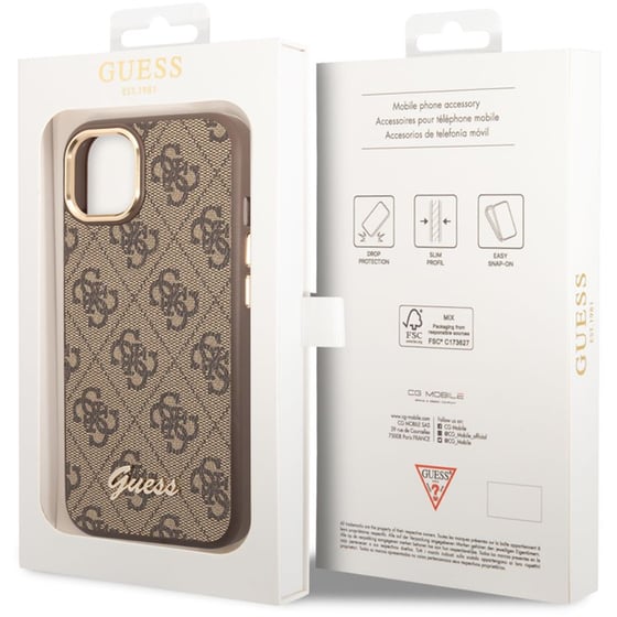 Θήκη Apple iPhone 14 Plus - Guess 4g Logo Collection Script Metal Logo - Καφέ image 1