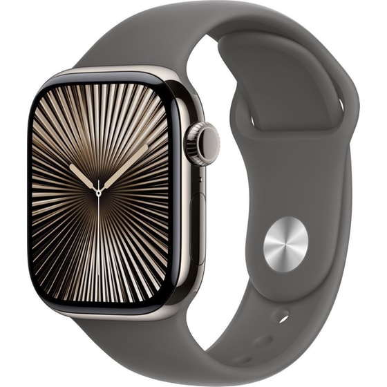 Apple Watch Series 10 GPS + Cellular 42mm Natural Titanium Case with Stone Gray Sport Band  - S/M image 0