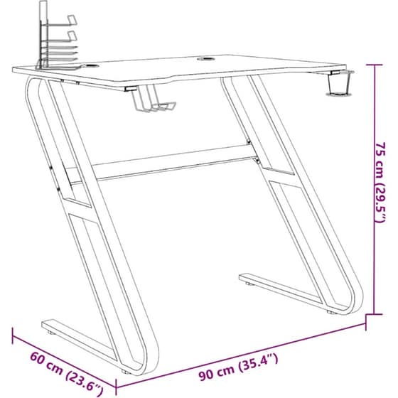 Γραφείο Gaming VidaXL με Πόδια σε Σχήμα ZZ 90x60x75 cm - Μαύρο image 9