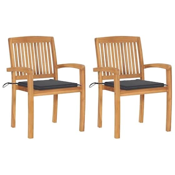 Vidaxl Καρέκλες Κήπου 2 Τεμ. Από Μασίφ Ξύλο Teak Με Ανθρακί Μαξιλάρια image 1