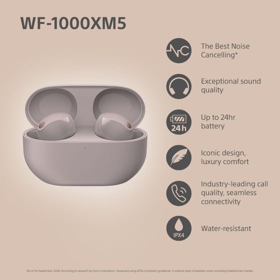 Sony WF-1000XM5 Wireless Noise Cancelling Earbuds - Smoky Pink image 2