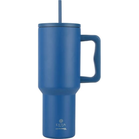 Θερμός Handled Tumbler Estia Home Art Straw Tumbler XL Save the Aegean Denim Blue 1200ml image 0