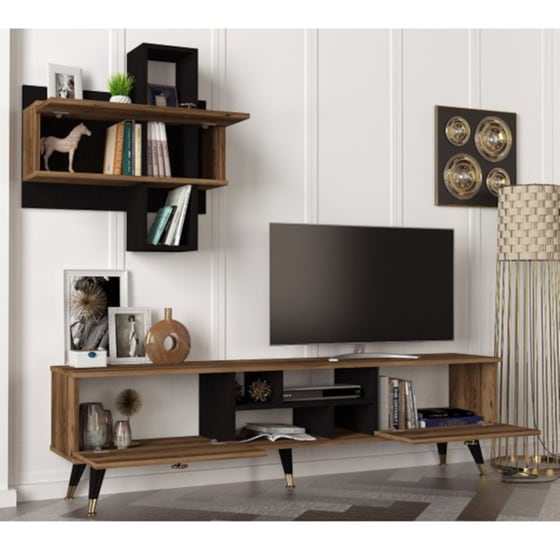 Έπιπλο Τηλεόρασης 24Mall Boom από Μοριοσανίδα 180x35x49 cm - Καφέ/Μαύρο image 6