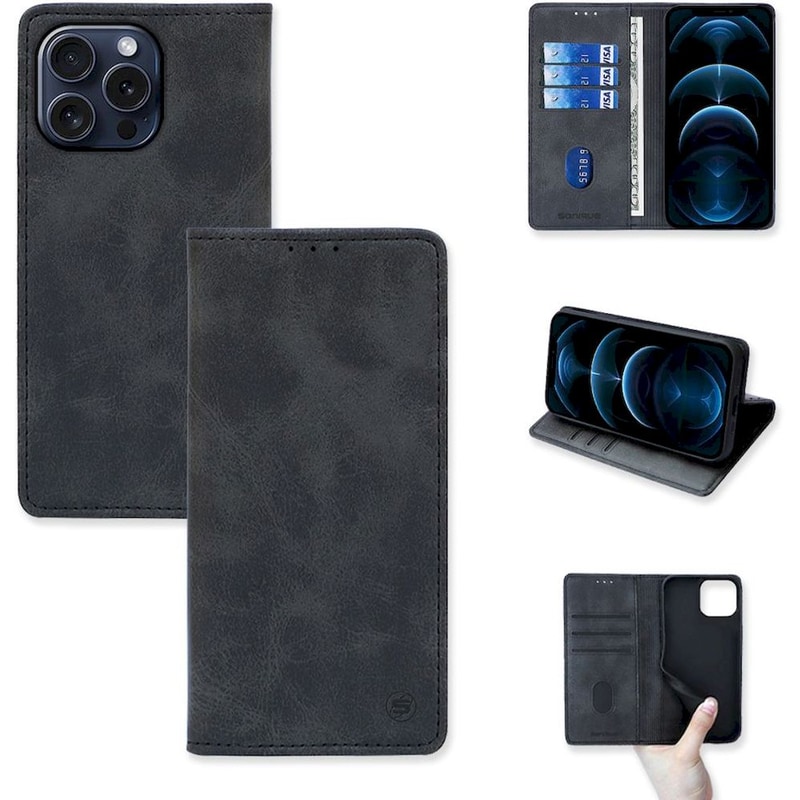 Θήκη Apple iPhone 15 Pro Max - Sonique Vintage Magnet Book - Μαύρο